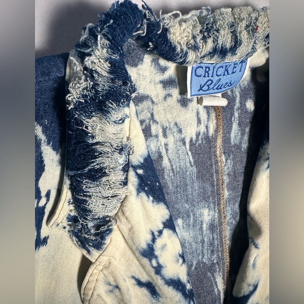 Cricket Blues Vintage Deconstruct Western Blazer Large Bleach Wash Rodeo Denim - Picture 5 of 8